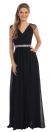 V-Neck Pleated Jewels Waist Long Formal Bridesmaid Dress in Black